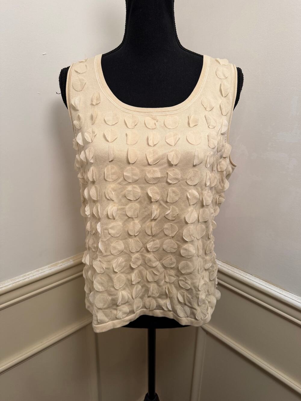 Per Se by Carlisle Silk Blend Textured Applique Tank Top Lagenlook Minimalist